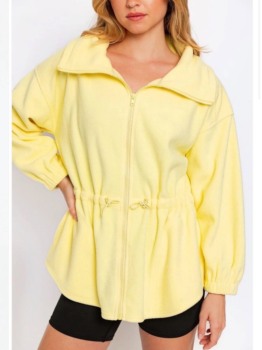 Le Lis NWT Yellow Drawstring Waist Zip-Front Fleece Jacket